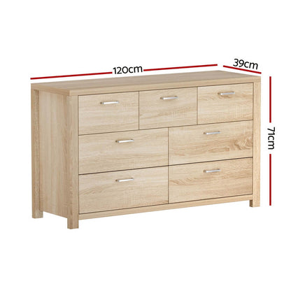 Artiss 7-Drawer Chest of Drawers – Maxi Storage in Pine Oak Finish