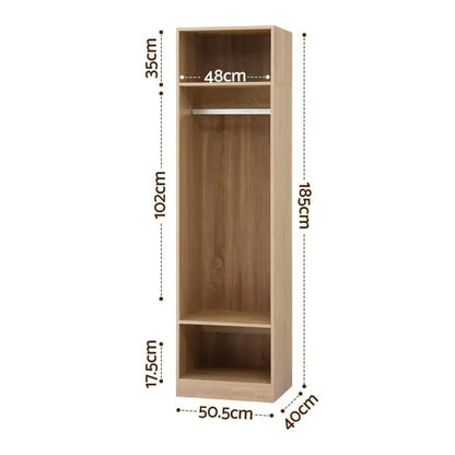Artiss Slim Pine Wardrobe with Hanging Rod & Open Shelves - 185cm Bedroom Closet | Minimalist Storage