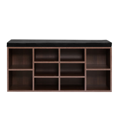Artiss 10-Cube Shoe Cabinet Bench – Walnut Entryway Storage with Cushioned Seat