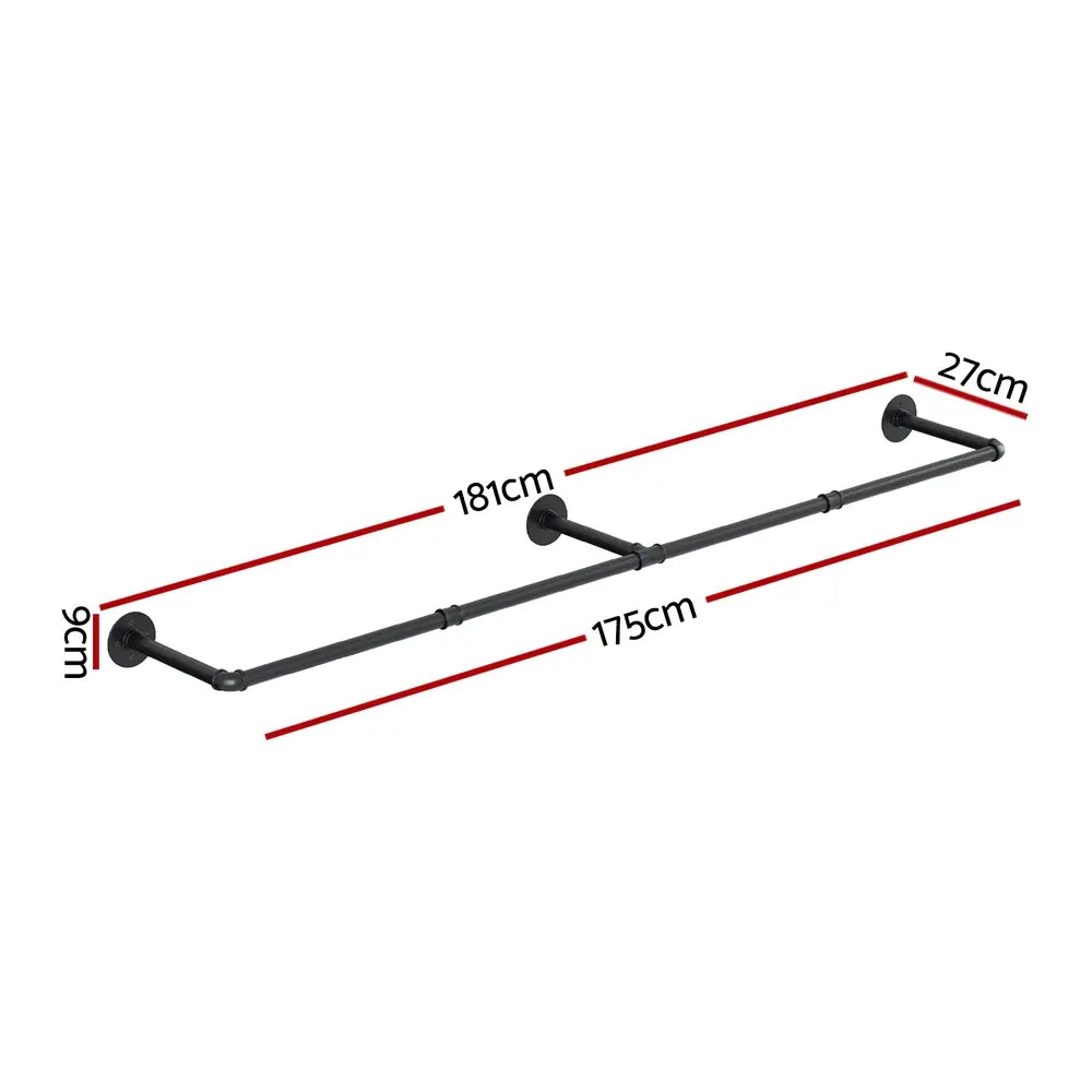 175cm metal clothes rail mounted on wall showing space saving design