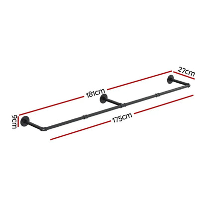 175cm metal clothes rail mounted on wall showing space saving design