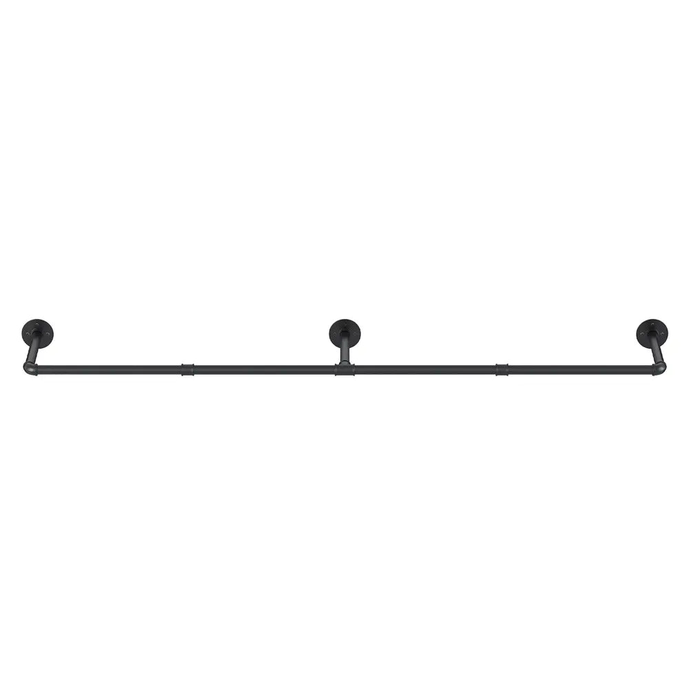 Black Wall Mounted Clothes Rack 175cm | Metal Floating Shelf with Hooks
