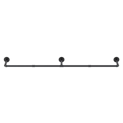 Black Wall Mounted Clothes Rack 175cm | Metal Floating Shelf with Hooks