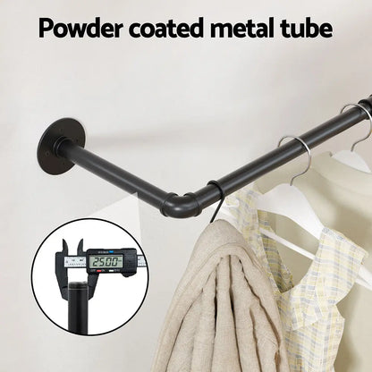 Powder coated metal clothes rack showing durable construction and matte black finish