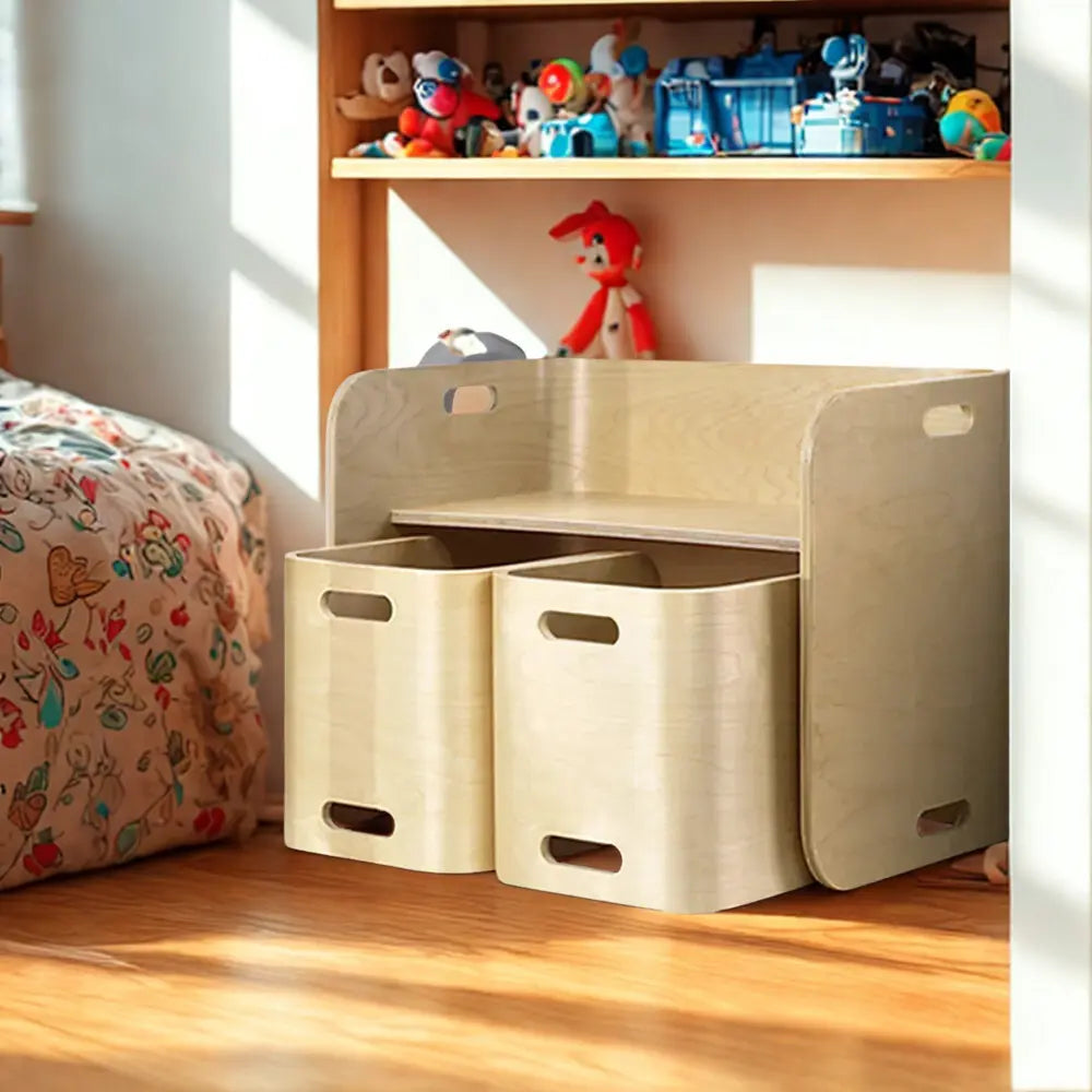 Montessori study table and chair set in natural birch wood for children ages 2 to 8