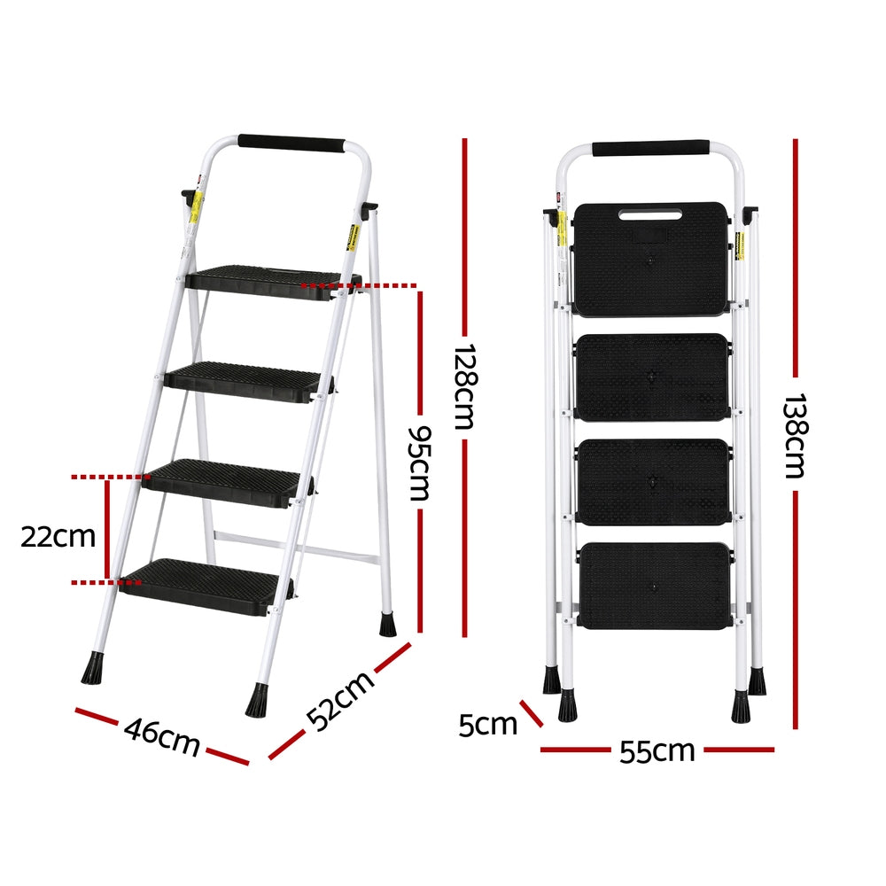 Giantz 4 Step Ladder – Multi-Purpose Folding Steel Platform with Safety Handle (150kg Capacity)