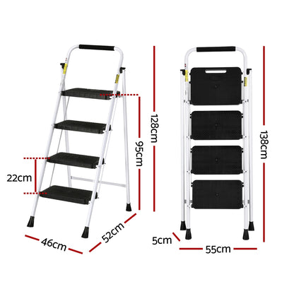 Giantz 4 Step Ladder – Multi-Purpose Folding Steel Platform with Safety Handle (150kg Capacity)