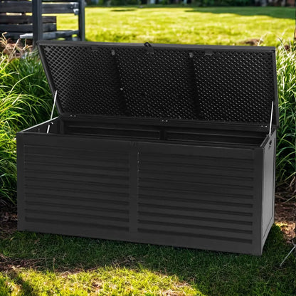 Gardeon 830L Outdoor Storage Box – Lockable Weatherproof Bench for Backyard, Shed or Garage (All Black)
