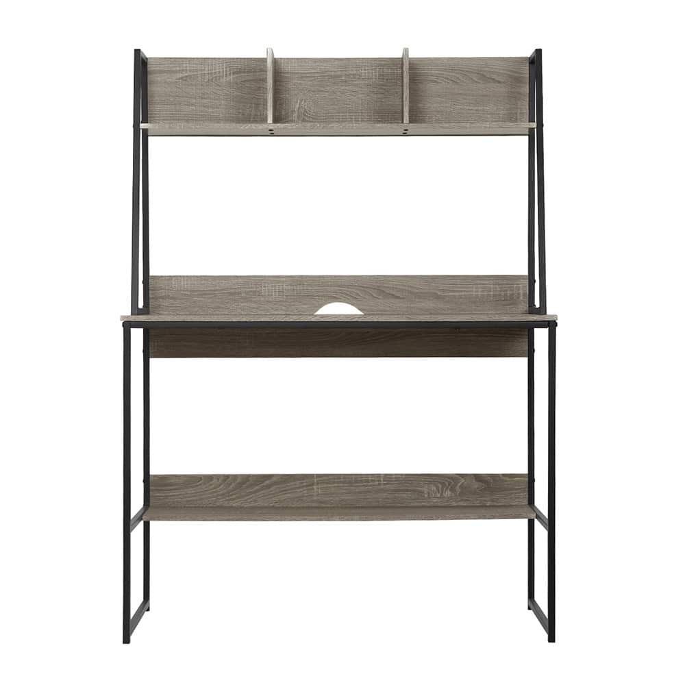 100cm Computer Desk with Bookshelf & Cable Management – Grey Study Table for Home Office