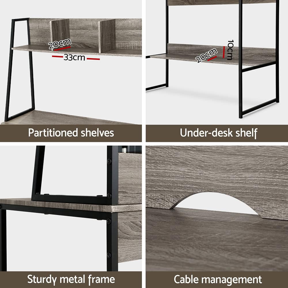 100cm Computer Desk with Bookshelf & Cable Management – Grey Study Table for Home Office