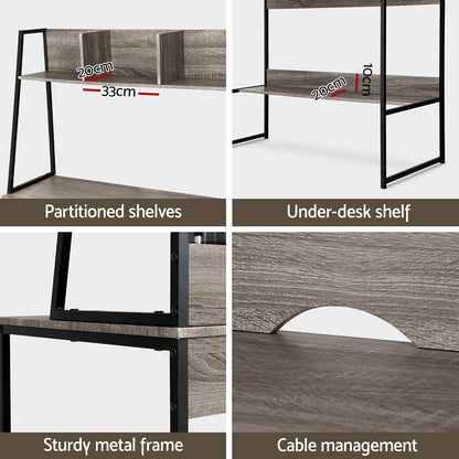 100cm Computer Desk with Bookshelf & Cable Management – Grey Study Table for Home Office