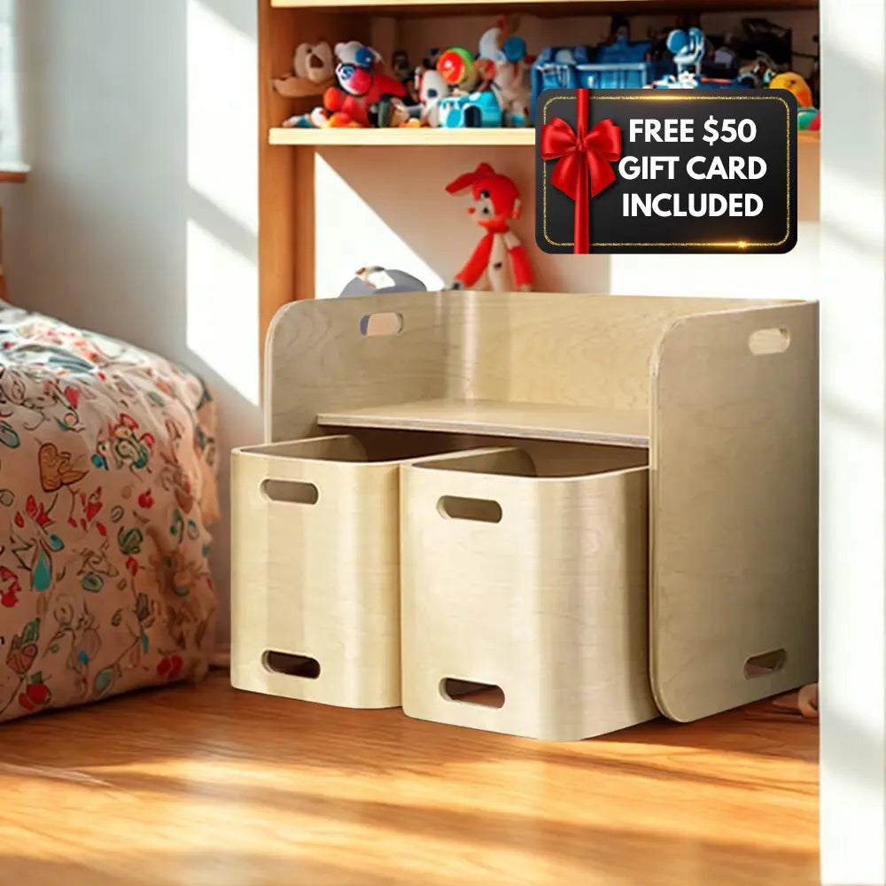 Montessori study table and chair set in natural birch wood for children ages 2 to 8 with Free $50 Gift Voucher - Black Friday Special - Smart Storage