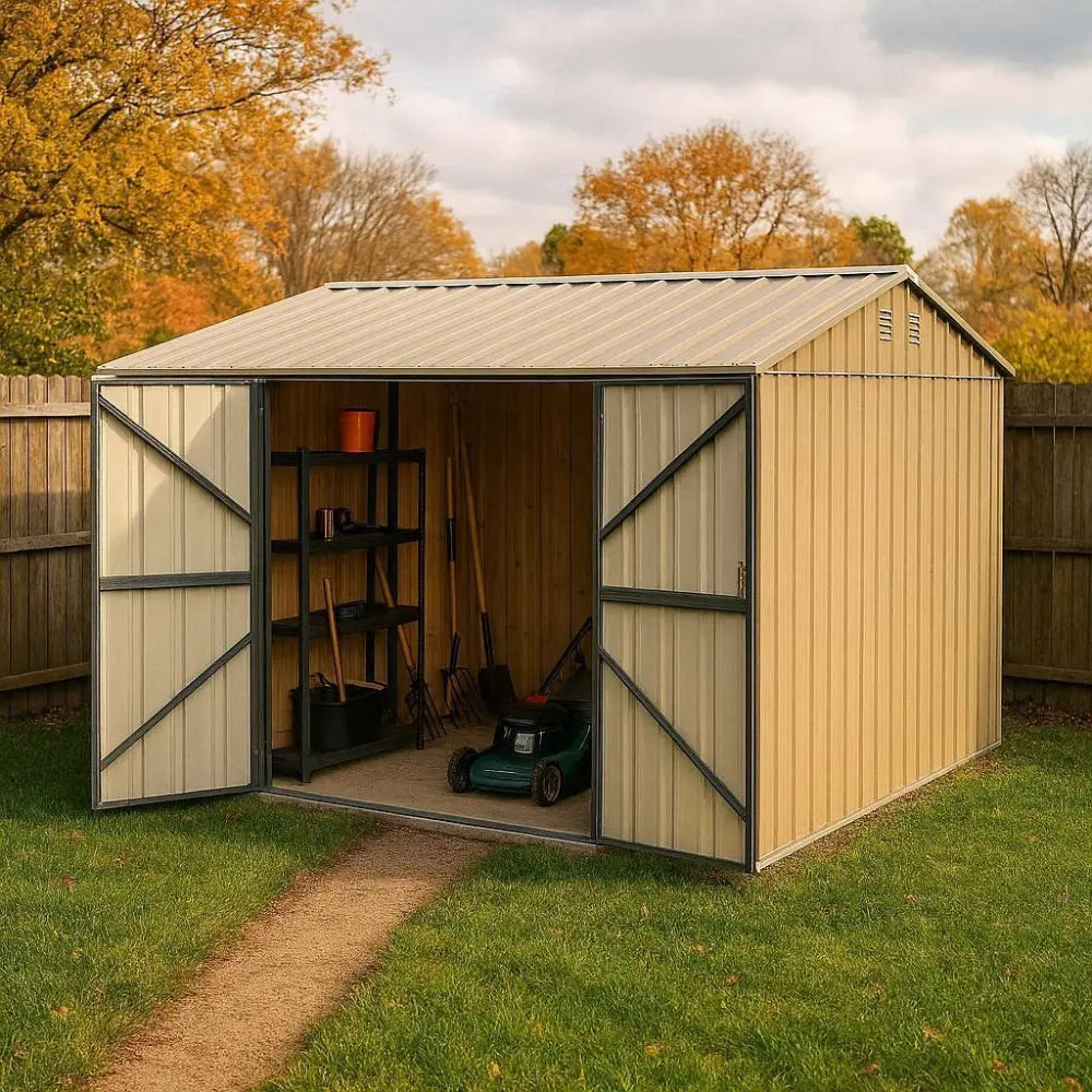 Giantz 3×3m Garden Shed Brown - Hinged Doors, 4 Air Vents, Galvanised Steel | 9m² Backyard Storage