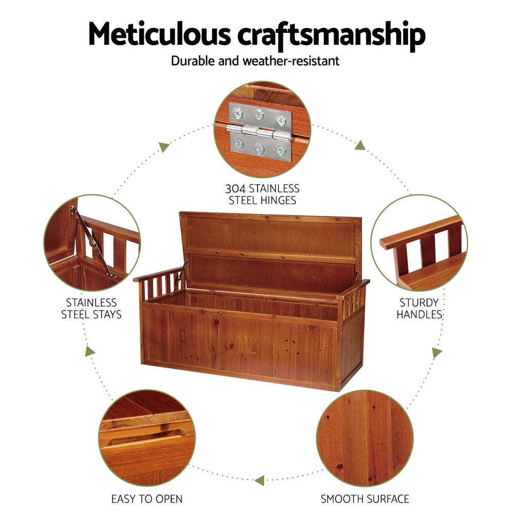 🌿 129cm Outdoor Wooden Storage Bench – Natural