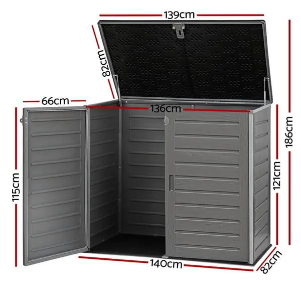 1170L outdoor storage cabinet dimensions 140cm wide 82cm deep 121cm high
