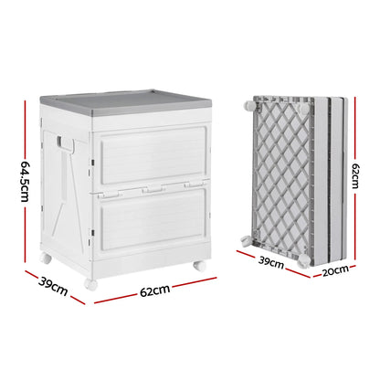 159L storage box dimensions showing 62cm width, 39cm depth, 64.5cm height capacity