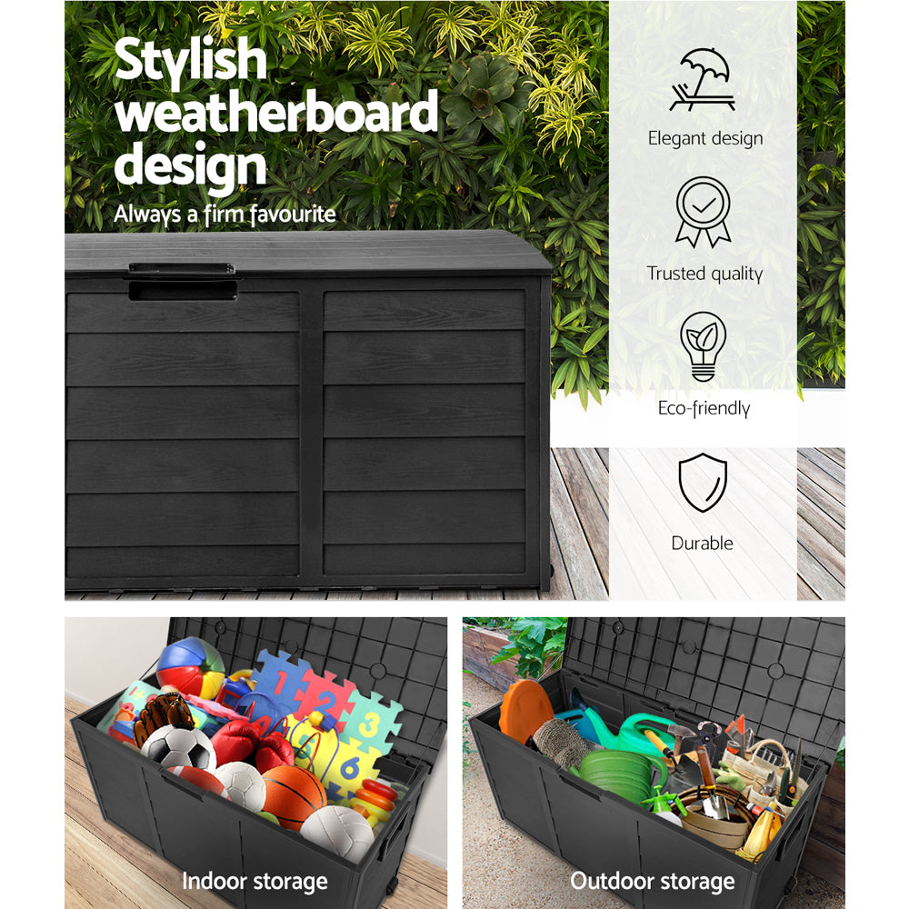 🔒 290L Outdoor Storage Box Australia | Lockable Weatherproof Garden Container - Black