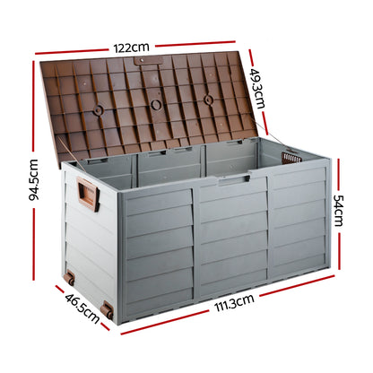 290L Outdoor Storage Box – Brown Lockable Garden Deck Organizer with Wheels