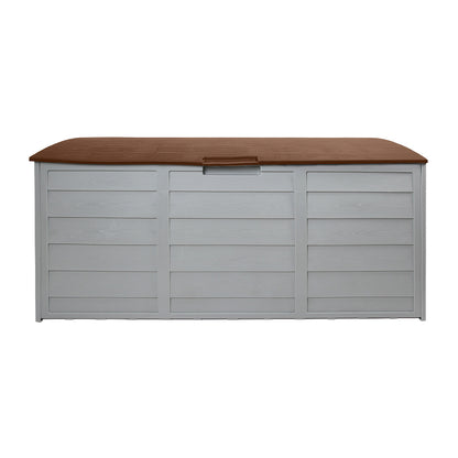 290L Outdoor Storage Box – Brown Lockable Garden Deck Organizer with Wheels