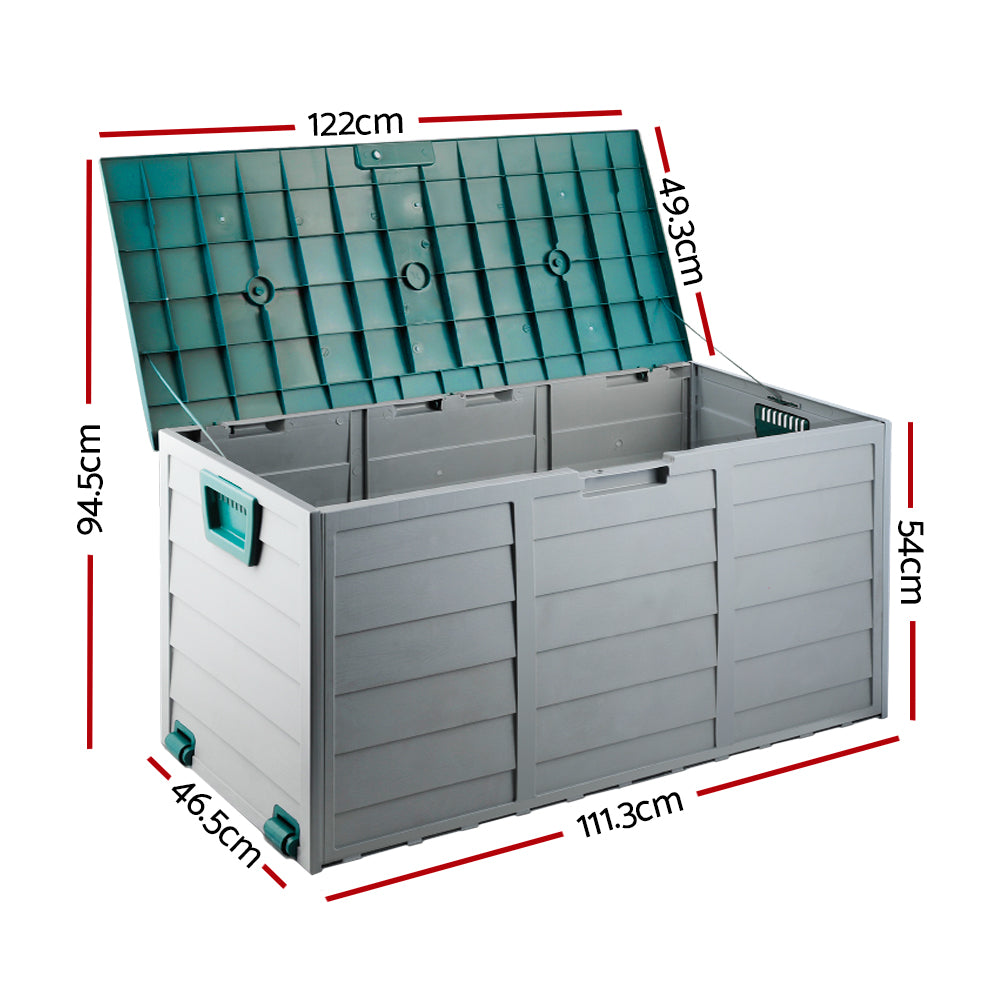 290L Outdoor Storage Box – Green Lockable Garden Deck Organizer with Wheels