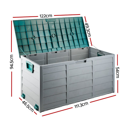 290L Outdoor Storage Box – Green Lockable Garden Deck Organizer with Wheels