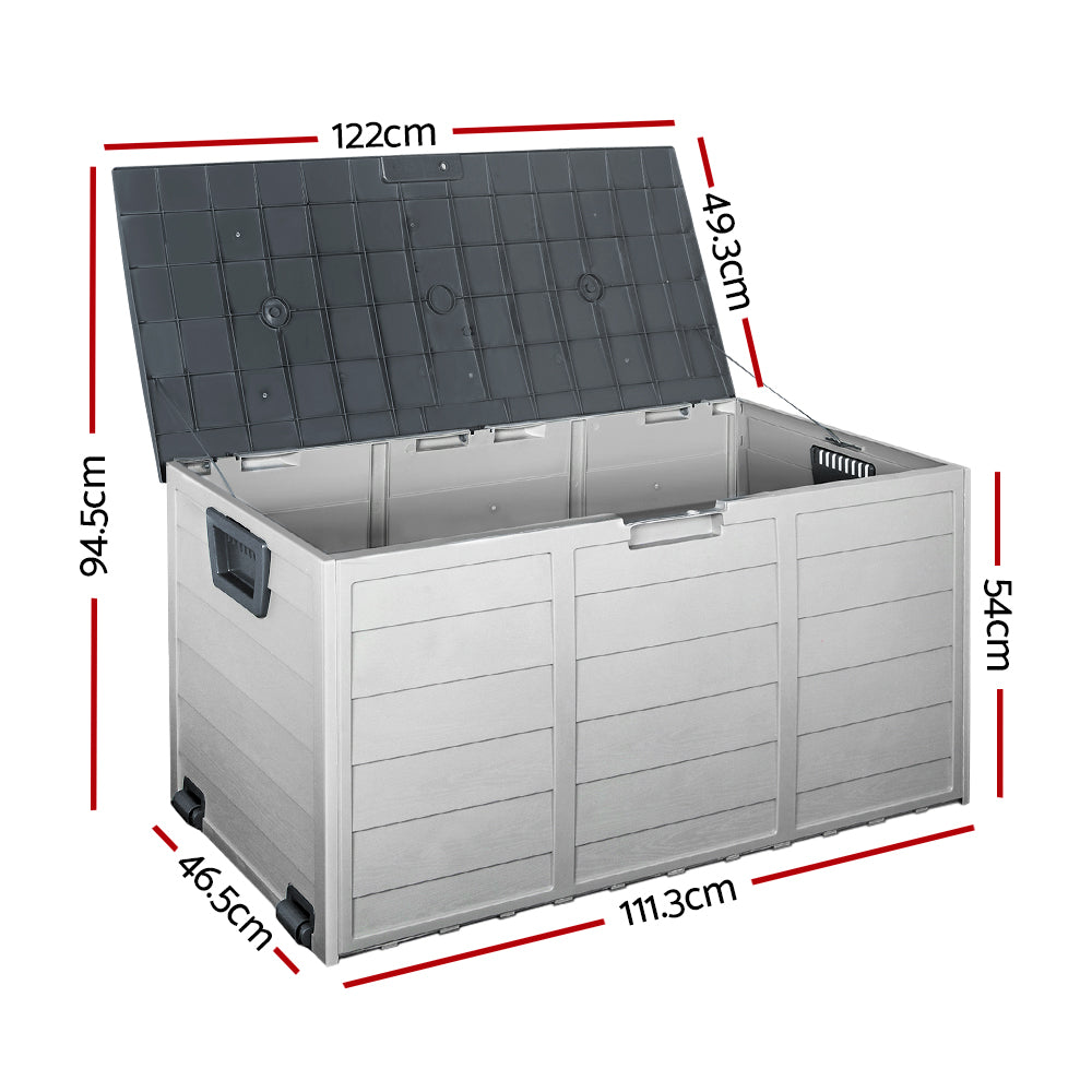 Outdoor Storage Box 290L – Grey Deck Organizer with Lockable Lid & Wheels