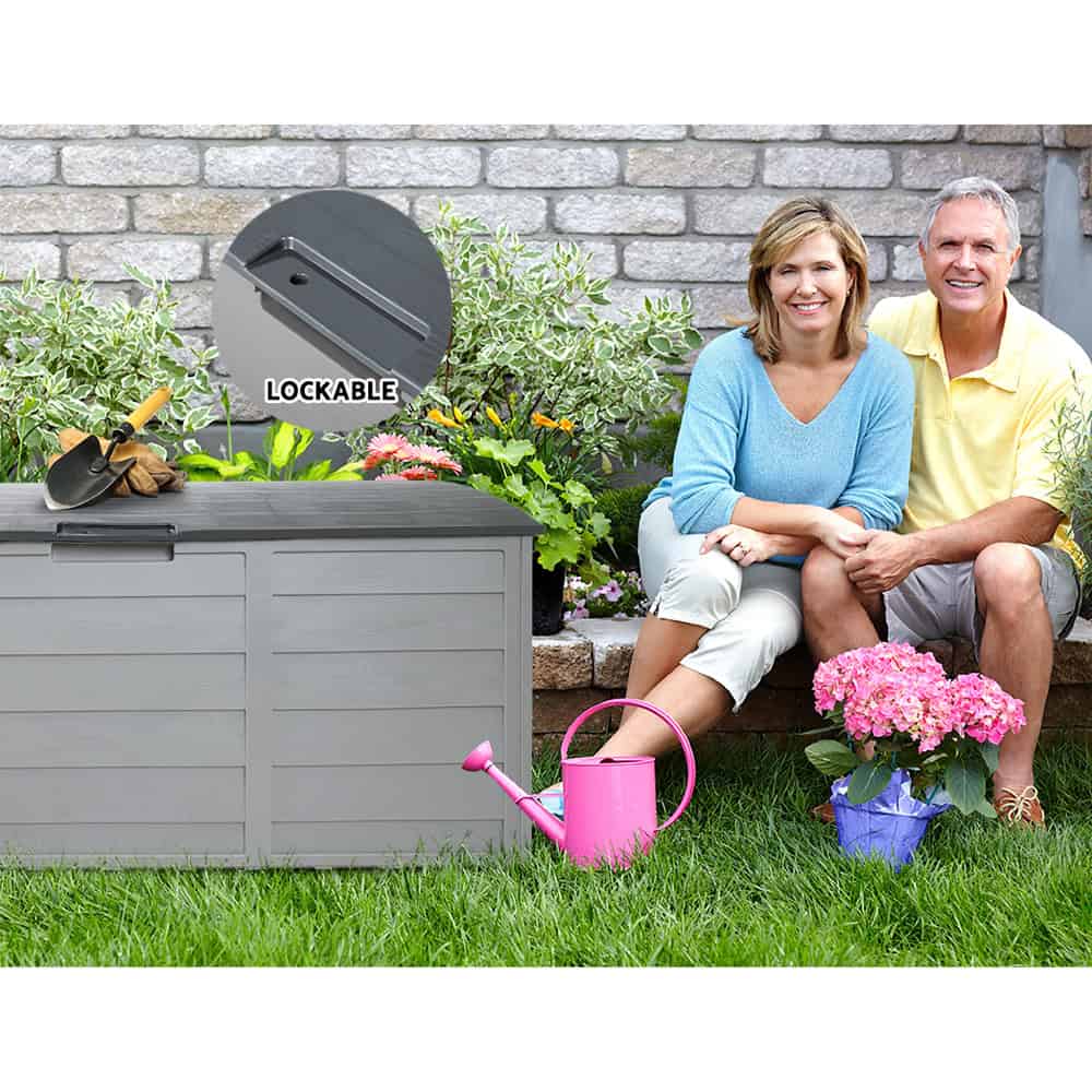 Outdoor Storage Box 290L – Grey Deck Organizer with Lockable Lid & Wheels