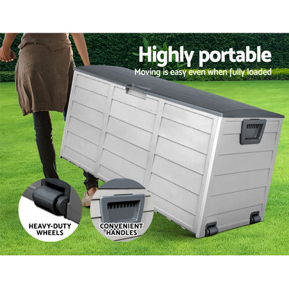 Outdoor Storage Box 290L – Grey Deck Organizer with Lockable Lid & Wheels