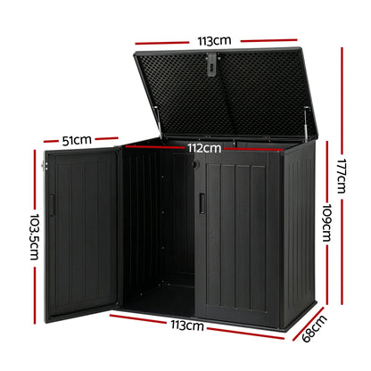 Gardeon black outdoor storage box side view 113x68x109cm UV-resistant PP plastic