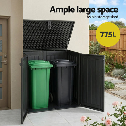 775 litre outdoor storage box open showing interior capacity for garden tools and equipment