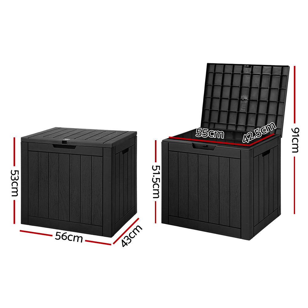 Gardeon Outdoor Storage Box 118L – Weatherproof Black Garden Bench with Lockable Lid