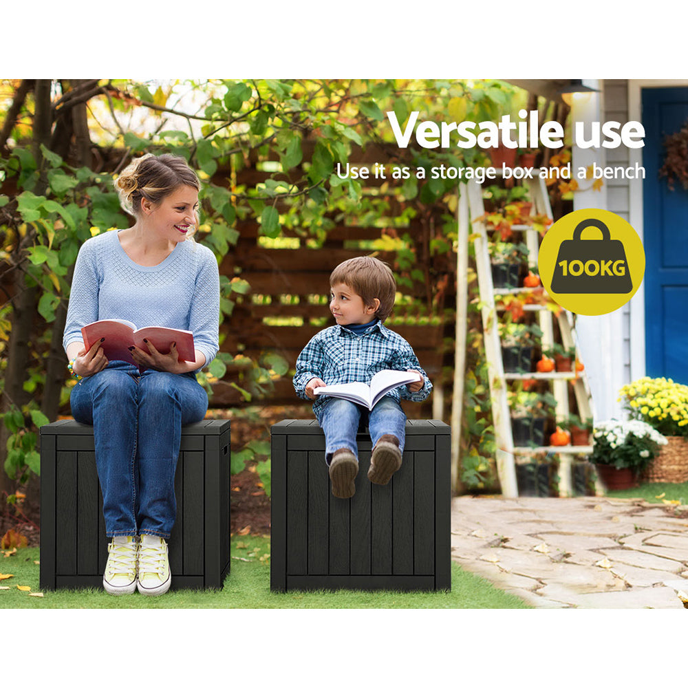 Gardeon Outdoor Storage Box 118L – Weatherproof Black Garden Bench with Lockable Lid
