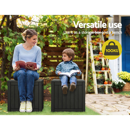 Gardeon Outdoor Storage Box 118L – Weatherproof Black Garden Bench with Lockable Lid