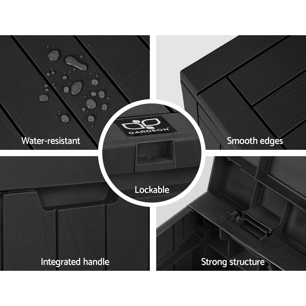 Gardeon Outdoor Storage Box 118L – Weatherproof Black Garden Bench with Lockable Lid
