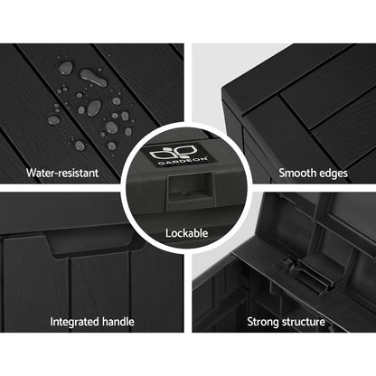 Gardeon Outdoor Storage Box 118L – Weatherproof Black Garden Bench with Lockable Lid