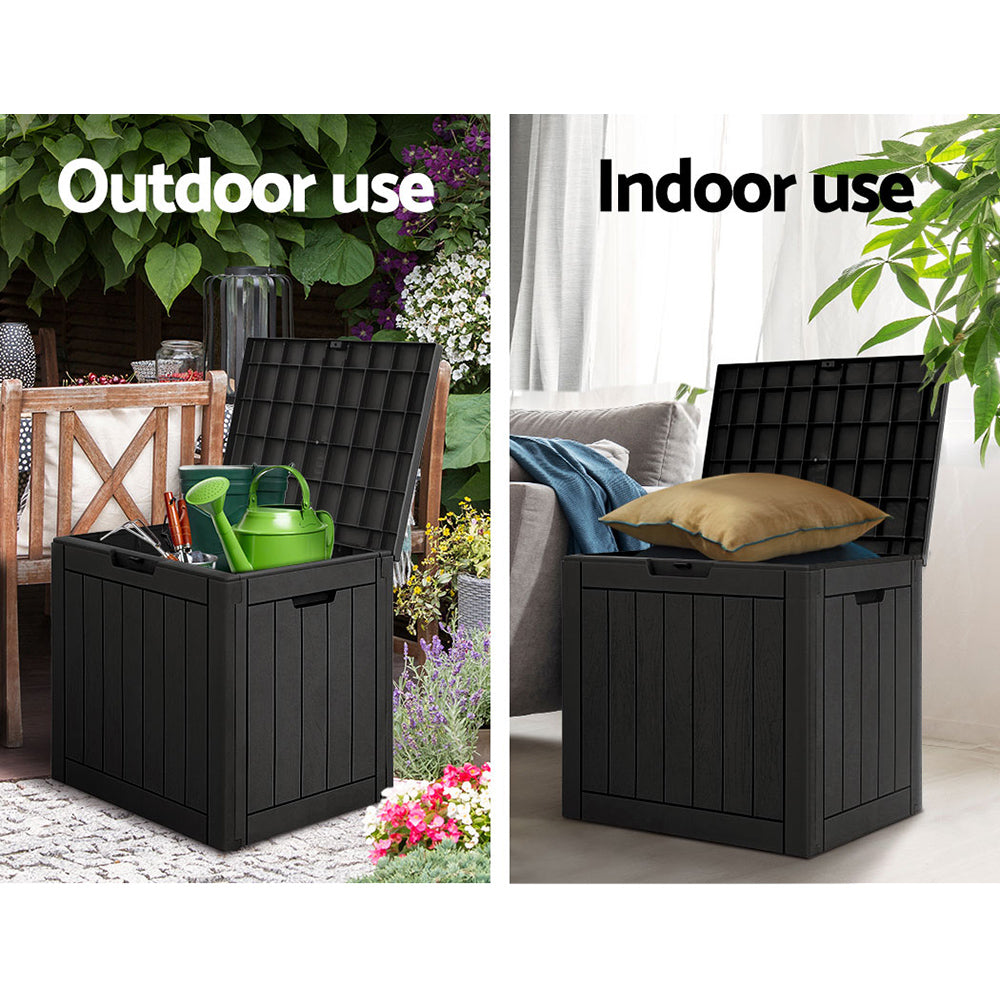 Gardeon Outdoor Storage Box 118L – Weatherproof Black Garden Bench with Lockable Lid