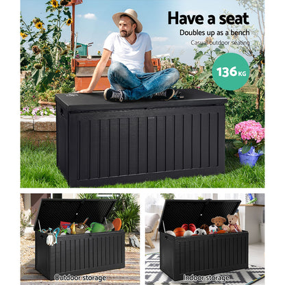 270L Outdoor Storage Box – Lockable Waterproof Garden Bench with Seat (Black)