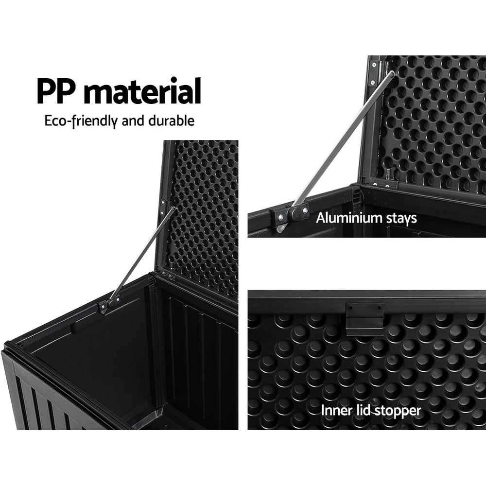 270L Outdoor Storage Box – Lockable Waterproof Garden Bench with Seat (Black)