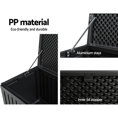 270L Outdoor Storage Box – Lockable Waterproof Garden Bench with Seat (Black)