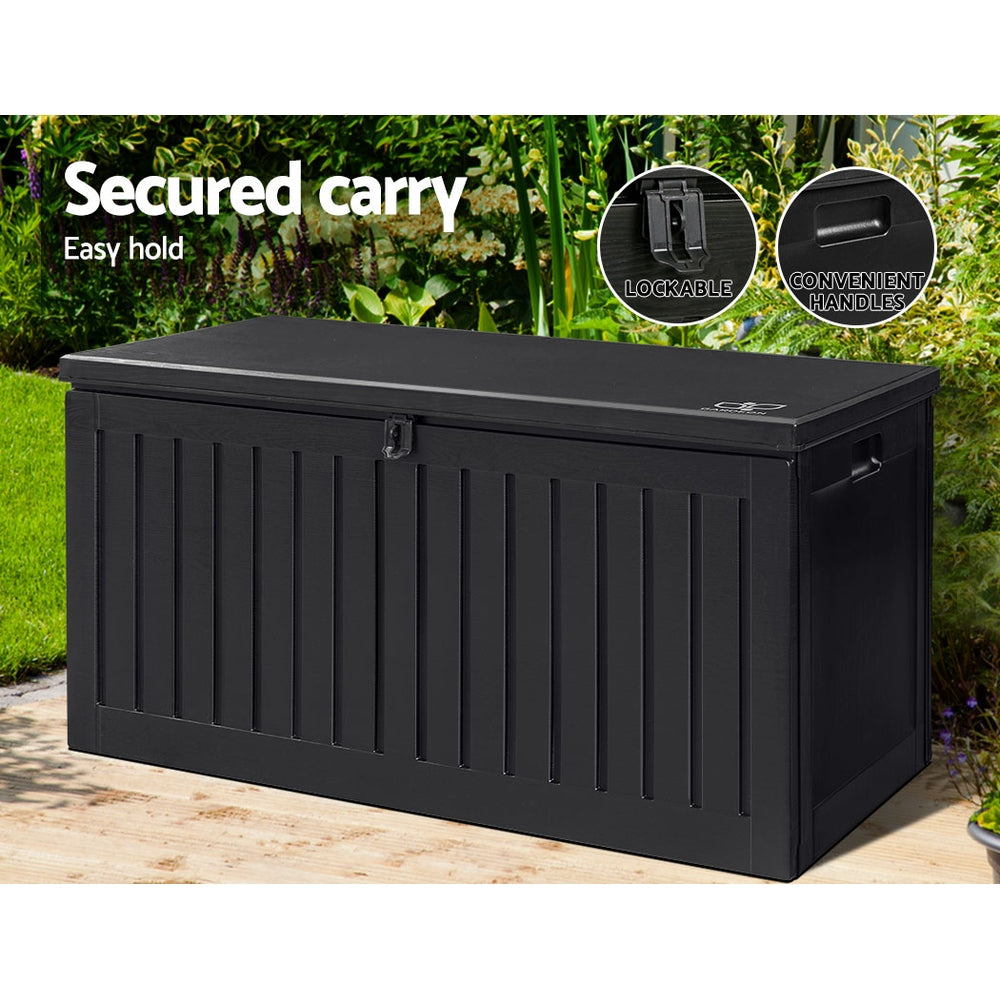 270L Outdoor Storage Box – Lockable Waterproof Garden Bench with Seat (Black)
