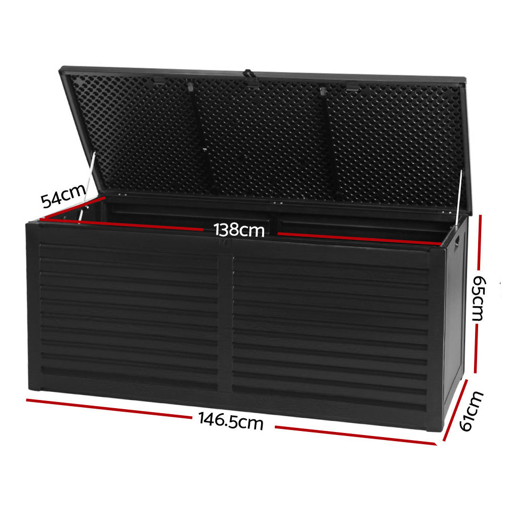 490L Outdoor Storage Box – Lockable Garden Bench & Weatherproof Container (All Black)