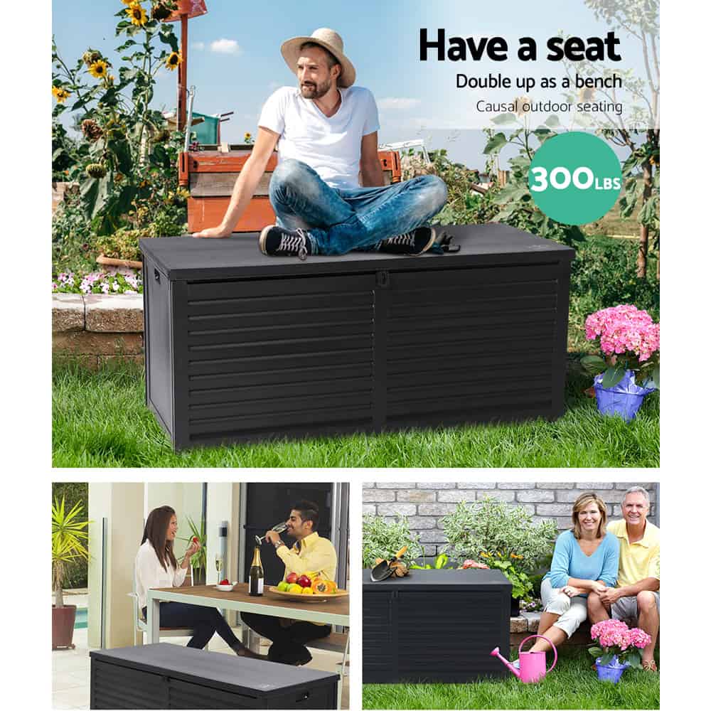 490L Outdoor Storage Box – Lockable Garden Bench & Weatherproof Container (All Black)