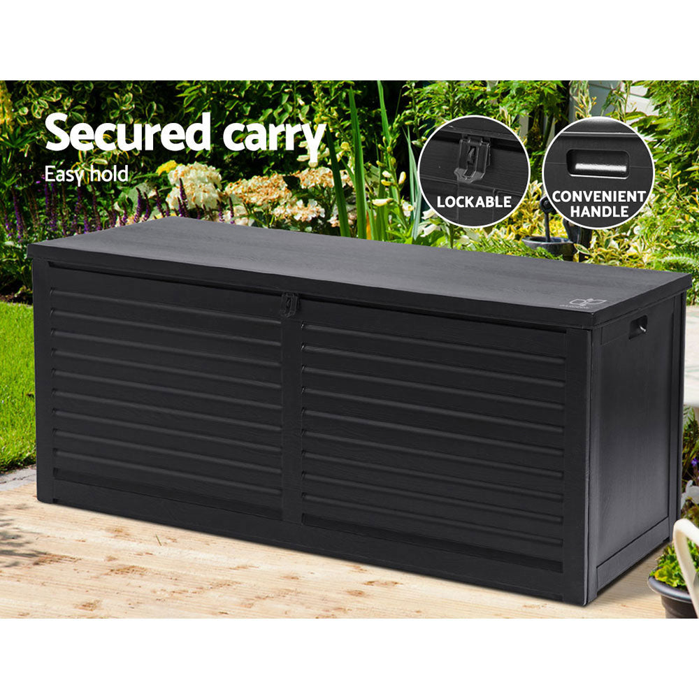 490L Outdoor Storage Box – Lockable Garden Bench & Weatherproof Container (All Black)