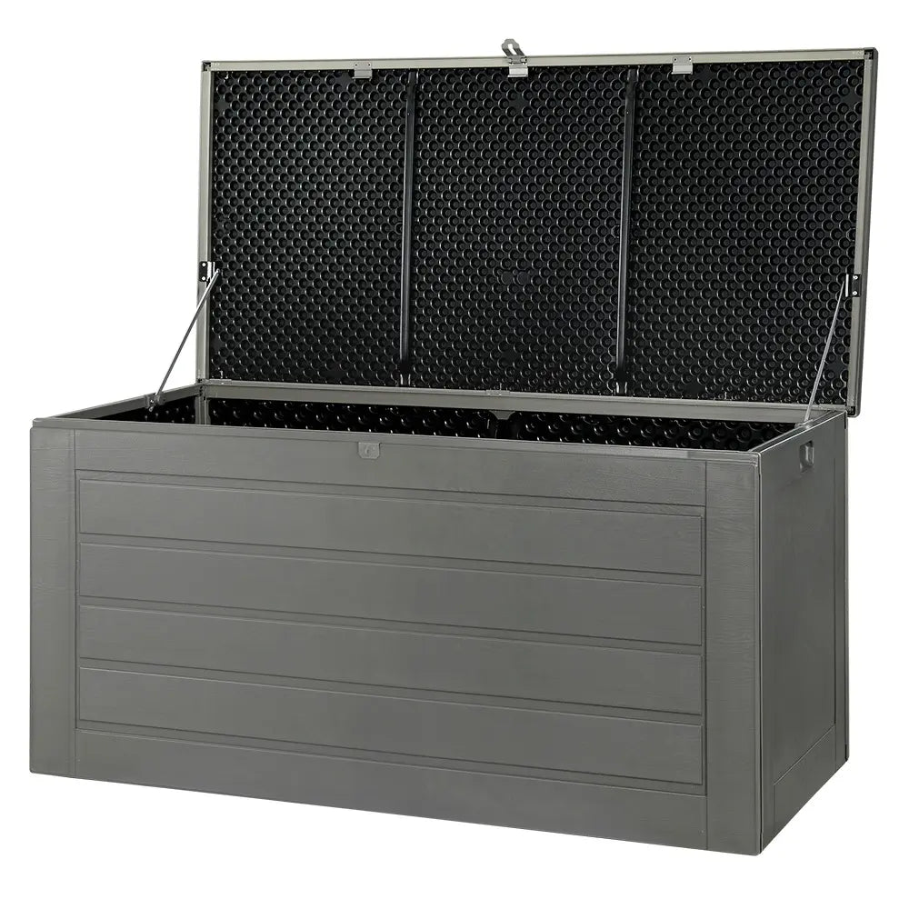 Large black outdoor storage box with bench seat 680 litre capacity