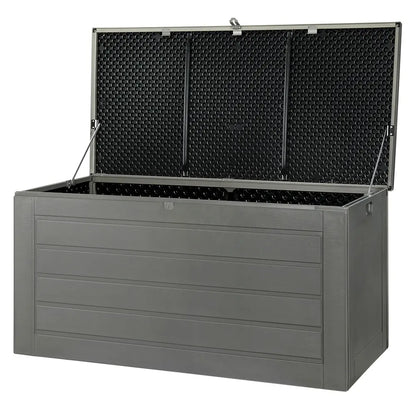 Large black outdoor storage box with bench seat 680 litre capacity