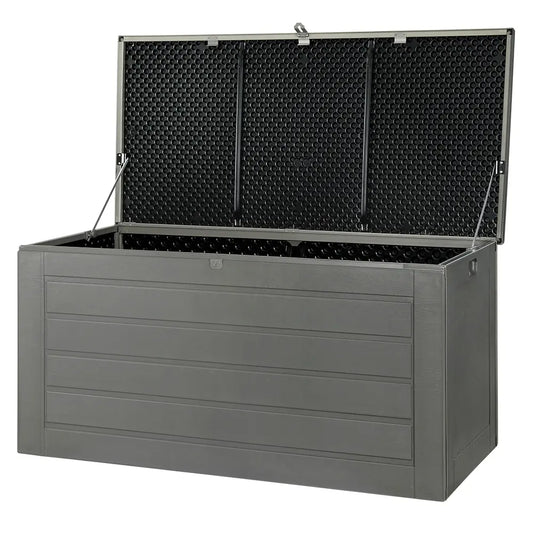 Large black outdoor storage box with bench seat 680 litre capacity