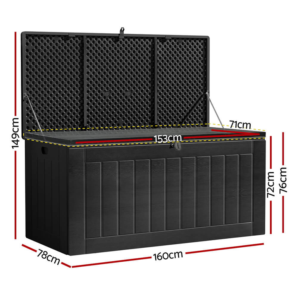 Gardeon 830L Outdoor Storage Box – Lockable Weatherproof Bench for Backyard, Shed or Garage (All Black)