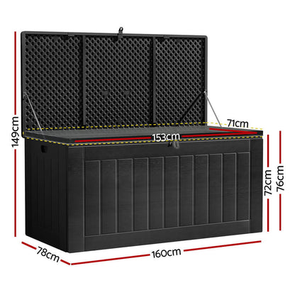 Gardeon 830L Outdoor Storage Box – Lockable Weatherproof Bench for Backyard, Shed or Garage (All Black)