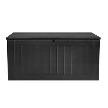 Gardeon 830L Outdoor Storage Box – Lockable Weatherproof Bench for Backyard, Shed or Garage (All Black)