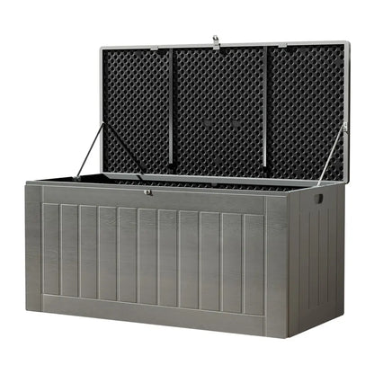 Gardeon 830L Outdoor Storage Box – Lockable Weatherproof Bench for Backyard, Shed or Garage (All Black)